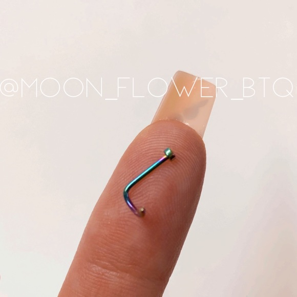 Rainbow Nail Head Hook Nose Ring - Picture 5 of 6